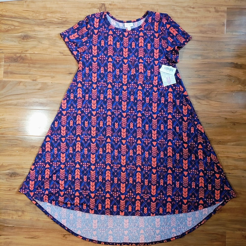 LuLaRoe M Carly Blue and Pink High-Low A-Line Dress